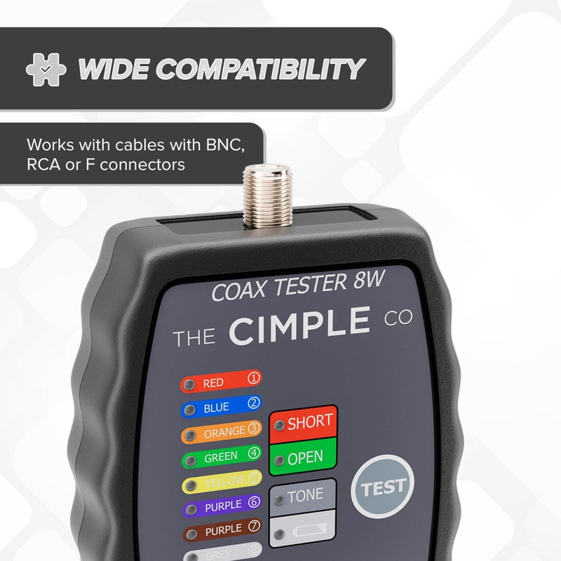 THE CIMPLE CO جهاز اختبار كابل التوصيل من CIMPLE CO، 8 منافذ، محدد الأسلاك، جهاز اختبار الاستمرارية، اختبار حتى 8 مواقع، يتضمن أجهزة تحكم ملونة، خريطة، جهاز تنبيه، أسود - Image 3